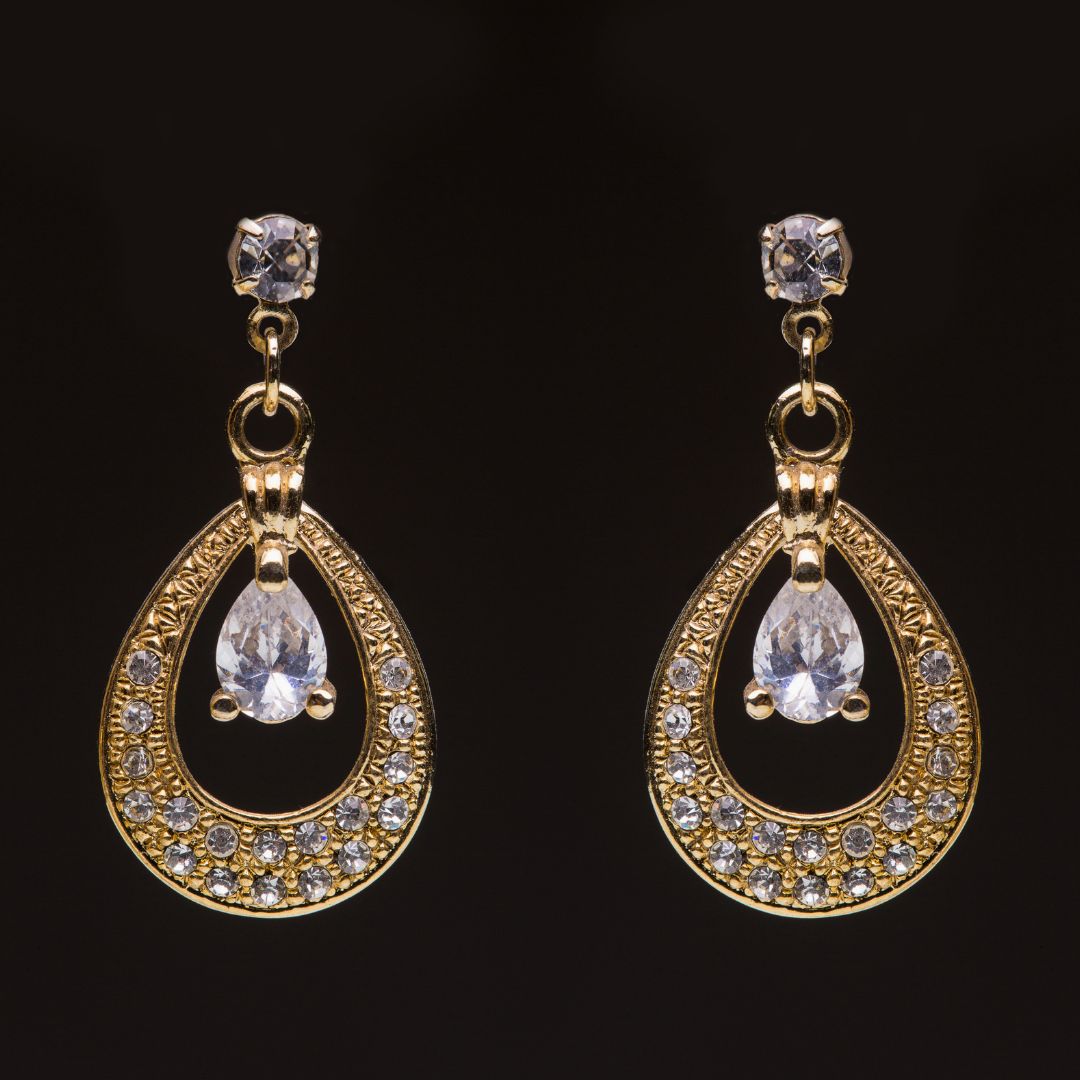 Gold Earrings with white stones